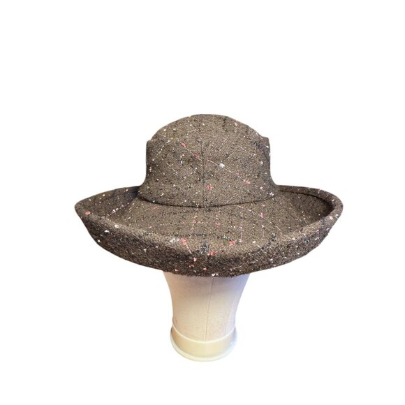 Vintage ML Studio Womens Tweed Brown Wide Brim Hat W/ Speckled Pattern - Picture 4 of 9